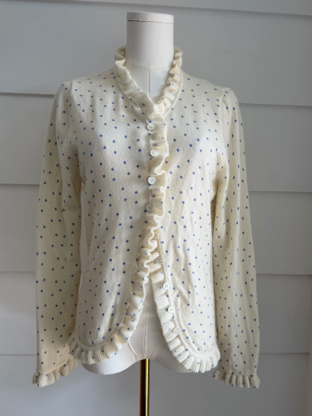 Pure Collection Cashmere Ruffle Cardigan Polka Dot Size US 8/10